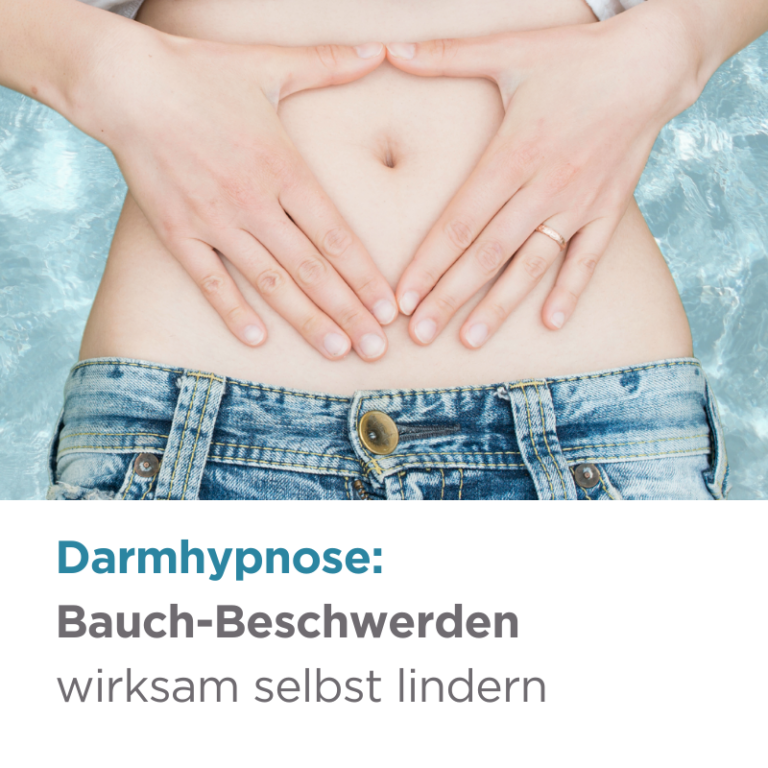 Frau mit Händen auf dem Bauch: Symbolbild für den Darmhypnose-Kurs