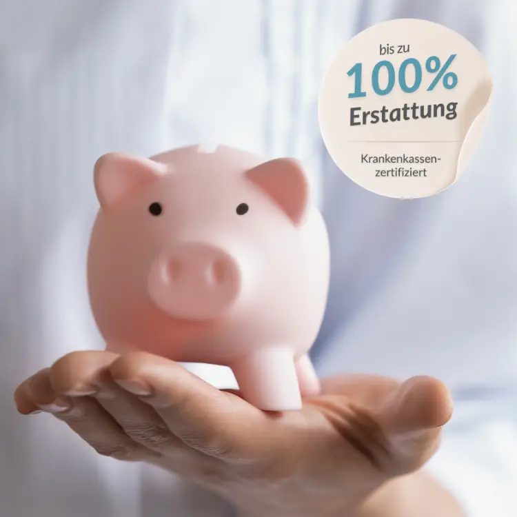 Sparschwein auf Hand signalisiert bis zu 100% Kostenerstattung